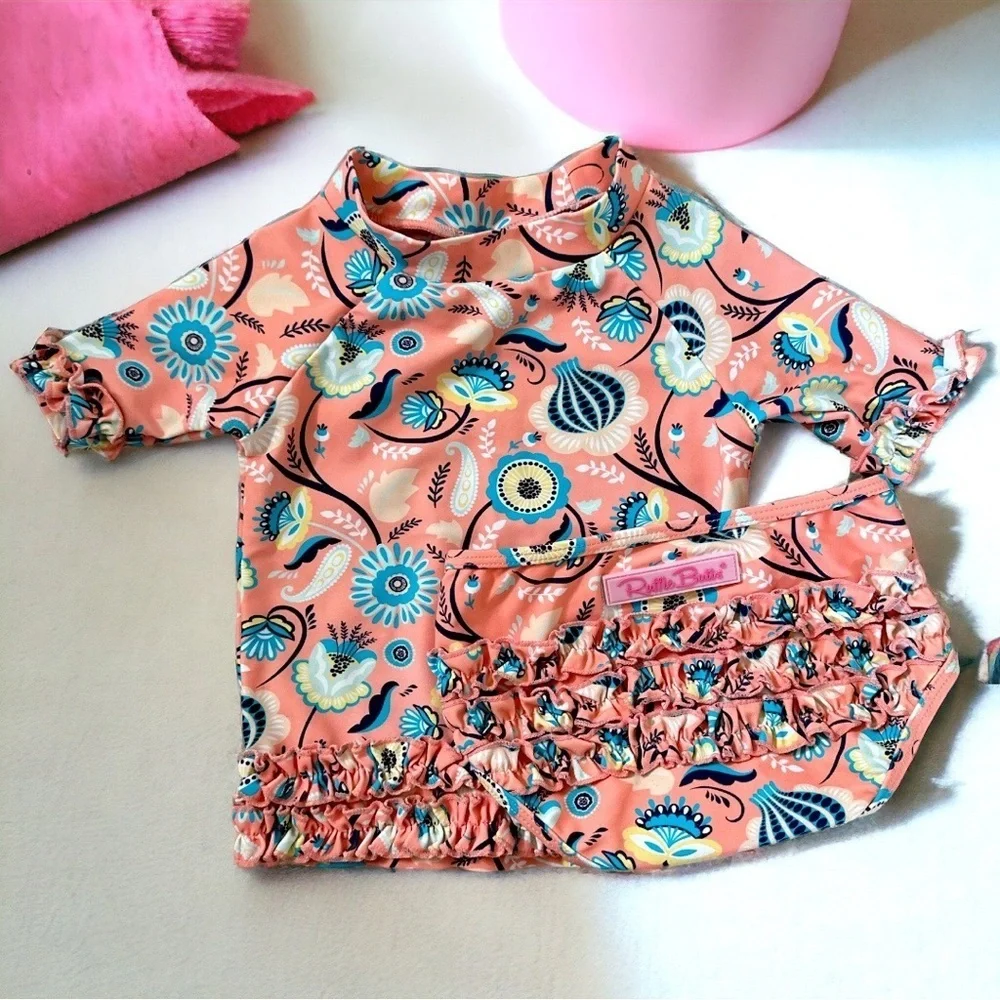 RuffleButts Paisley Paradise Two-Piece Rashguard Swimsuit Size 18-24 months